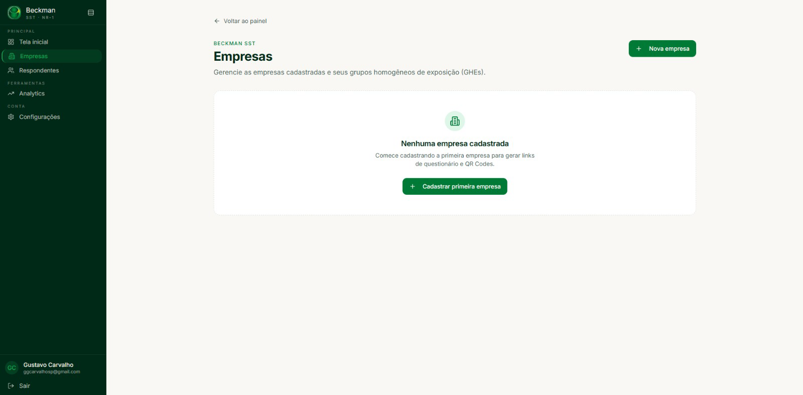 Tela de cadastro de empresas