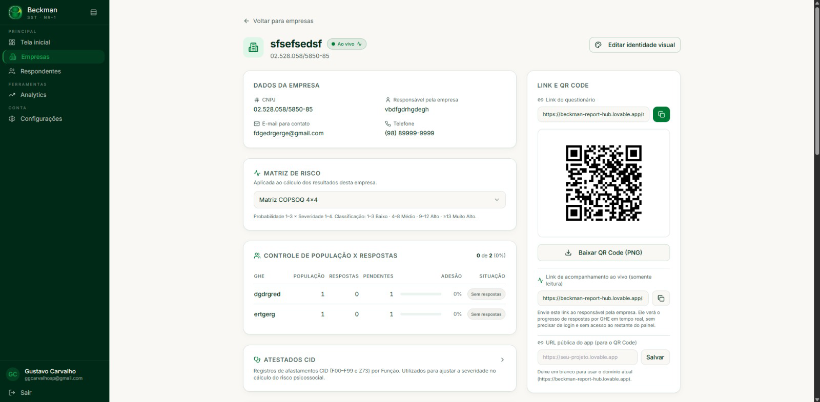 Detalhe da empresa com QR Code